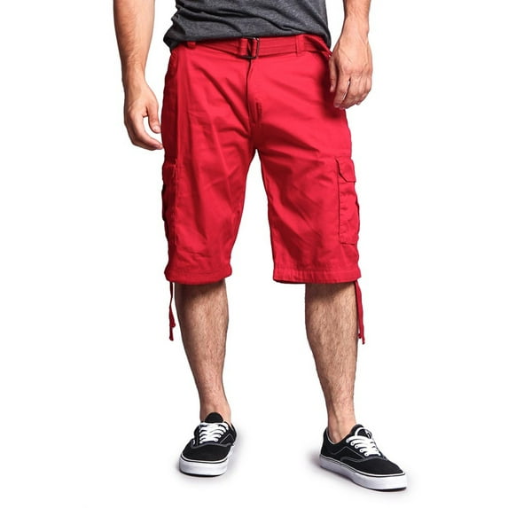 G-Style USA Men's Rip-stop Belted Cargo Shorts 9AP30 - Solid Red - 36