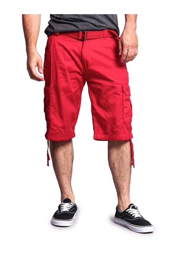 Men's Rip-stop Belted Cargo Shorts 9AP30 - Solid Red - 42