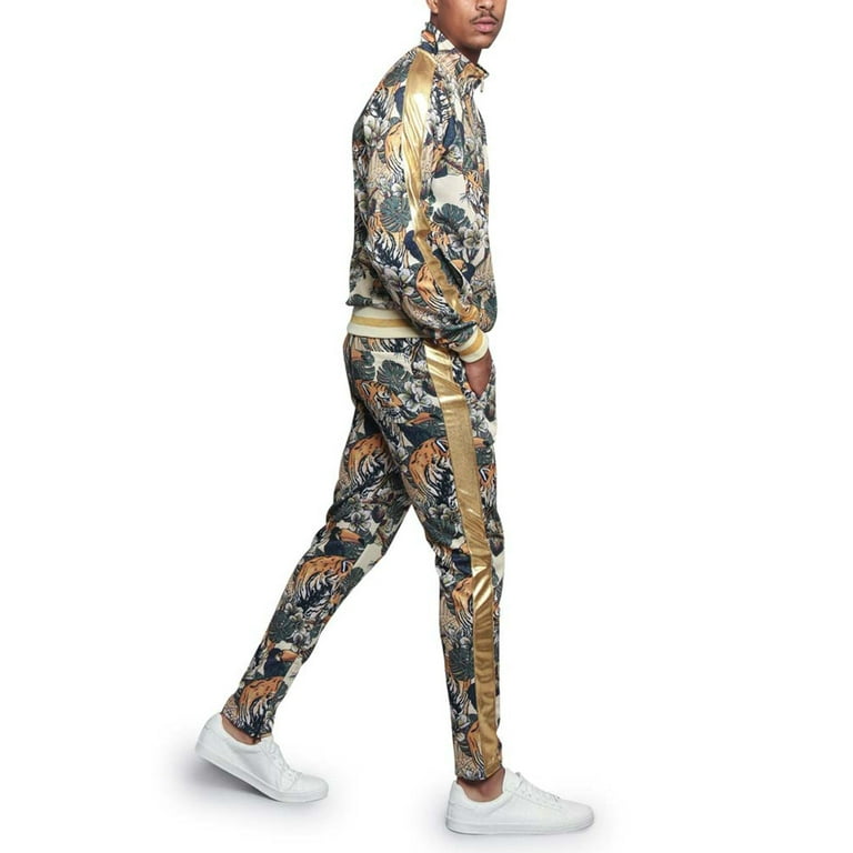 G Style USA Men s Royal Floral Tiger Track Suit Set Up to 5X Walmart