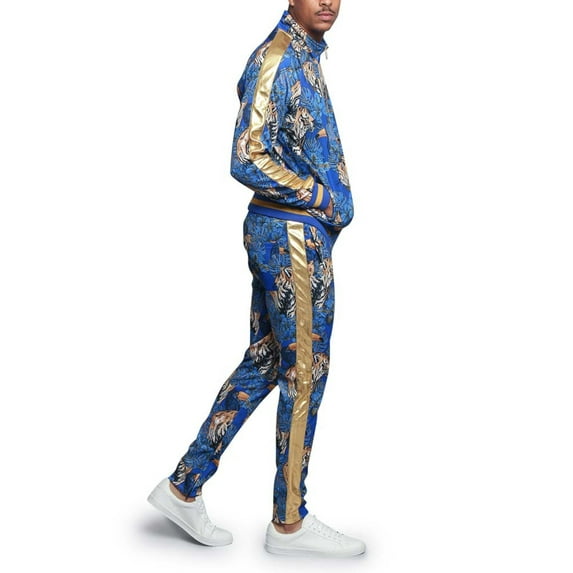 G-Style USA Men's Royal Floral Tiger Track Suit Set, Up to 5X