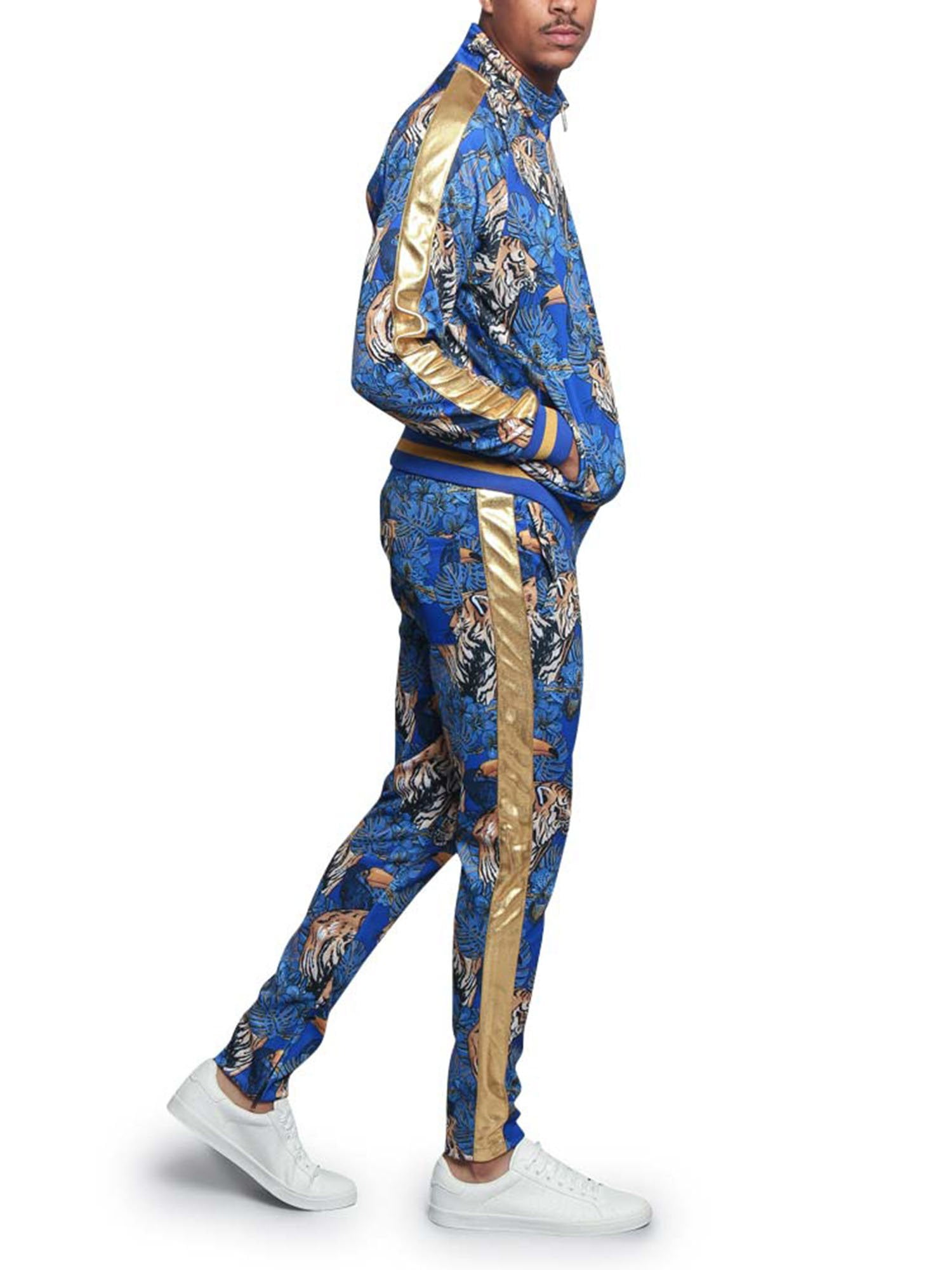 G-Style USA Tuta Royal Floral Tiger – Felpa E Pantaloni, Strisce Oro Metallizzato, 60% Cotone 40% Poliestere