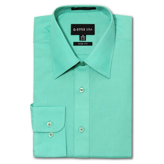 G-Style USA Men's Slim Fit Long Sleeve Dress Shirt - Aqua - XL/17-17.5/36-37