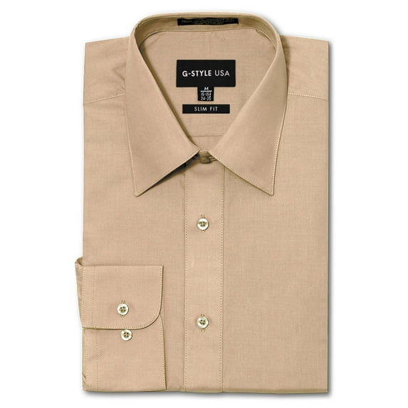 G-Style USA Men's Slim Fit Long Sleeve Dress Shirt - Beige - XL/17-17.5/36-37