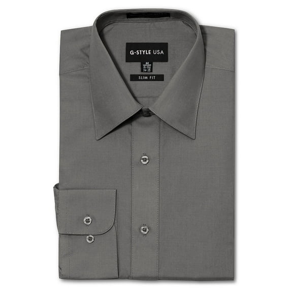 G-Style USA Men's Slim Fit Long Sleeve Dress Shirt - Charcoal - XL/17-17.5/32-33