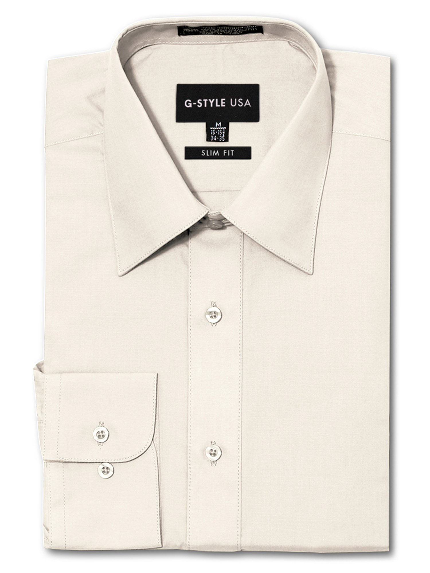 G-style USA Men's Slim Fit Long Sleeve Dress Shirt - Ivory - 2XL/18-18.5/36-37, White