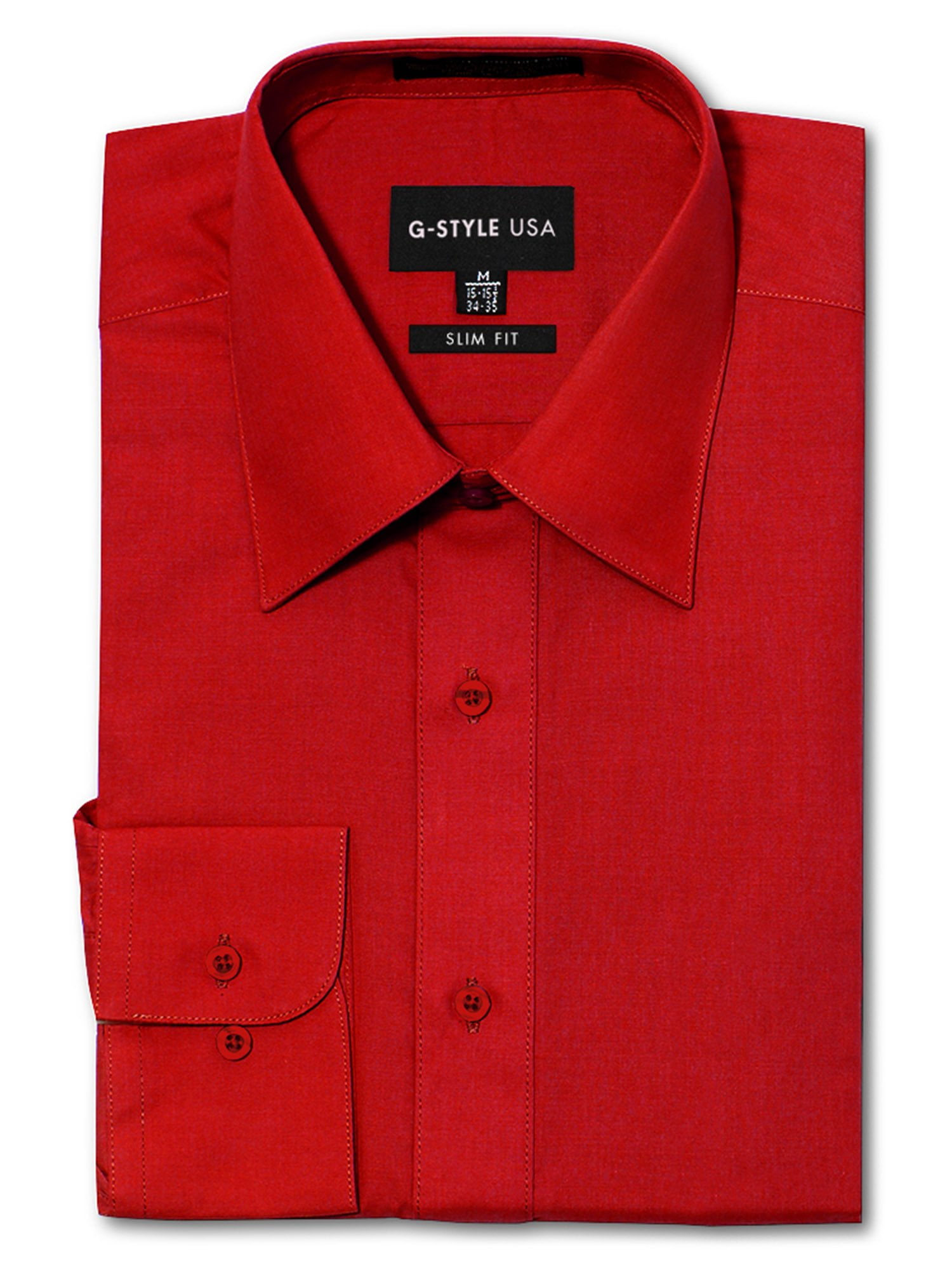 G-Style USA Men's Slim Fit Long Sleeve Dress Shirt - Red