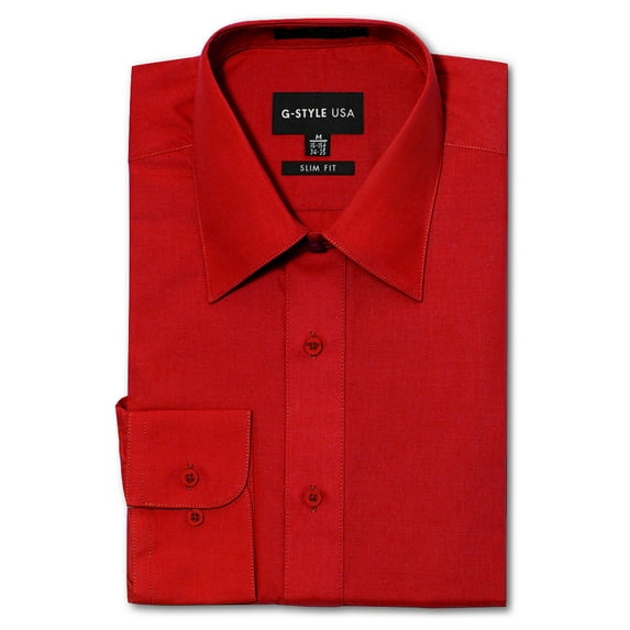 G-Style USA Men's Slim Fit Long Sleeve Dress Shirt - Red - XL/17-17.5/36-37