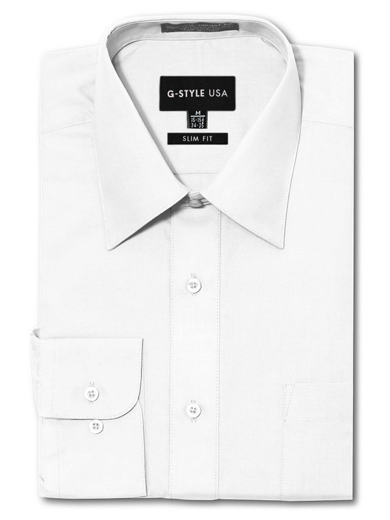 G-Style USA Men's Slim Fit Long Sleeve Dress Shirt - White