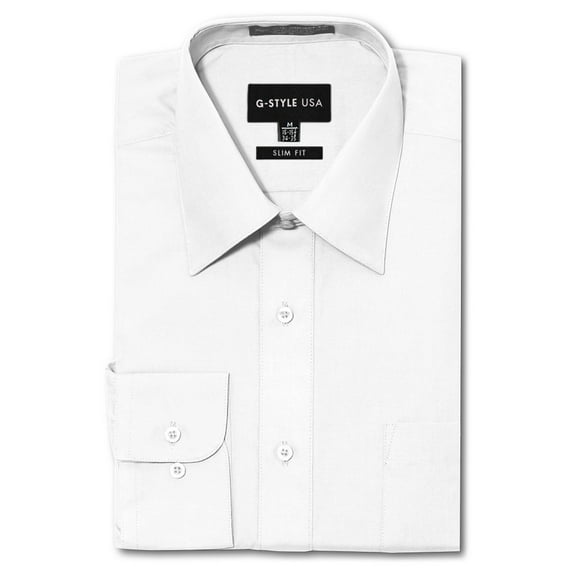 G-Style USA Men's Slim Fit Long Sleeve Dress Shirt - White - XL/17-17.5/36-37