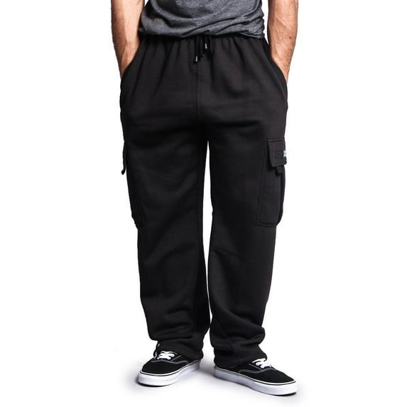 G-Style USA Men's Solid Fleece Cargo Pants - BLACK - Small