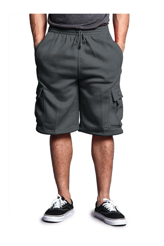 Men's Solid Fleece Cargo Shorts DFP1 - Charcoal - Medium