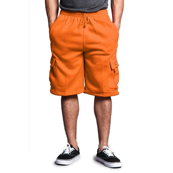 G-Style USA Men's Solid Fleece Cargo Shorts DFP1 - ORANGE- Medium