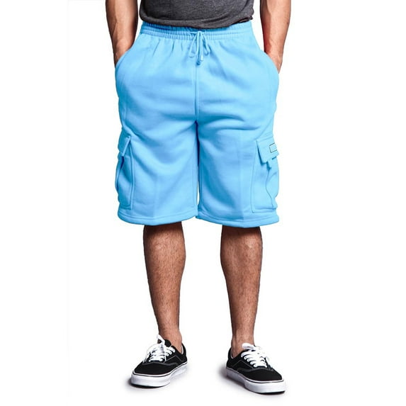 G-Style USA Men's Solid Fleece Cargo Shorts DFP1 - SKY BLUE - 5X-Large