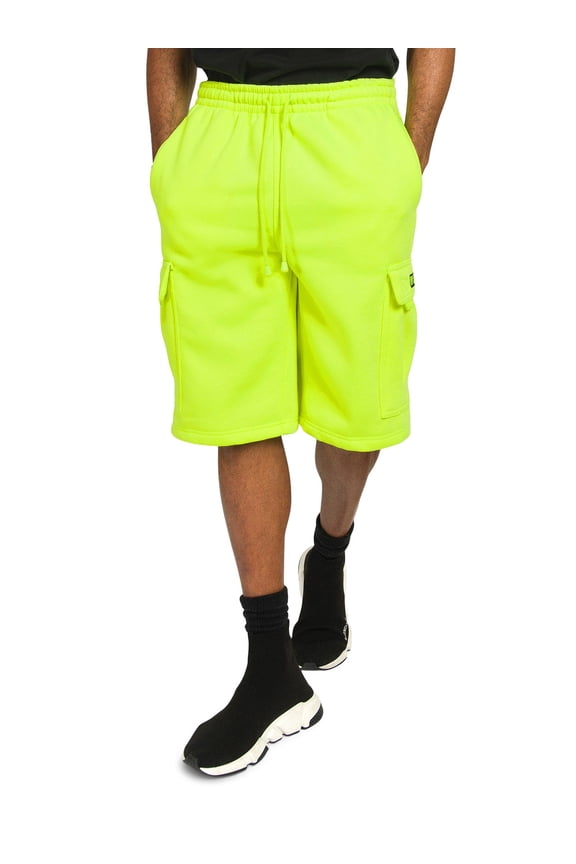Men's Solid Fleece Heavyweight Cargo Shorts FS76 - Neon Green - 4X-Large
