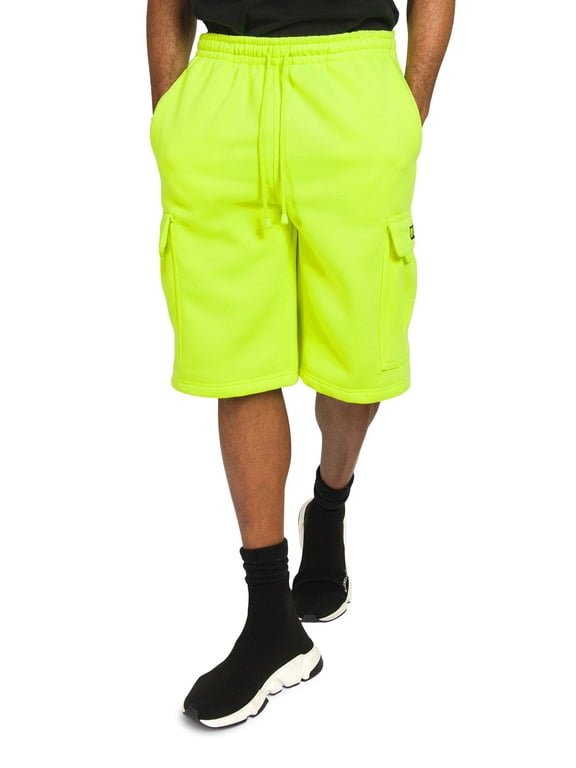 Men's Solid Fleece Heavyweight Cargo Shorts FS76 - Neon Green - Medium