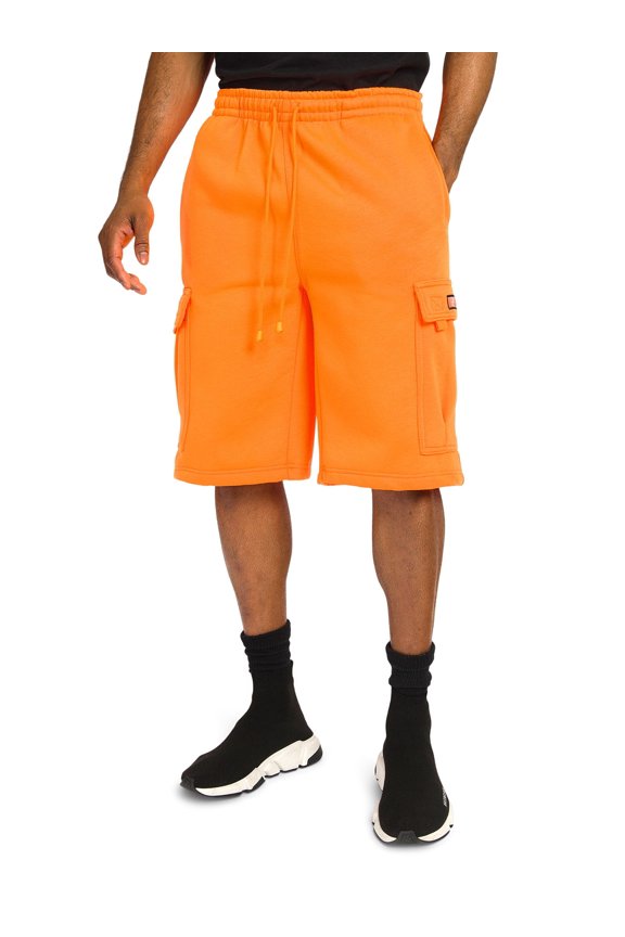 Men's Solid Fleece Heavyweight Cargo Shorts FS76 - Neon Orange - 4X-Large