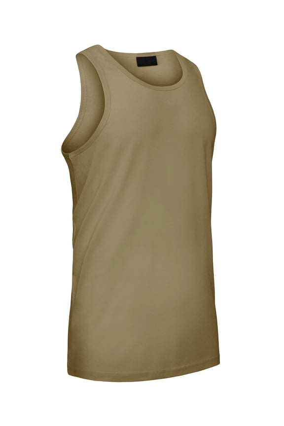 Men's Straight Hem Long Length Tank Top TT60 - Khaki - Medium