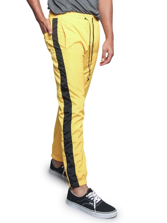 Men's Striped Athletic Jogging Windbreaker Track Pants TR573 - Gold - 4X-Large