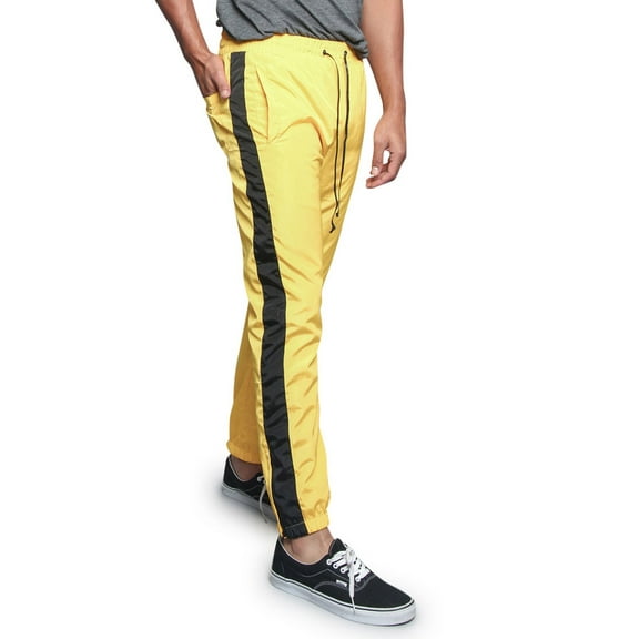 G-Style USA Men's Striped Athletic Jogging Windbreaker Track Pants TR573 - Gold - Small