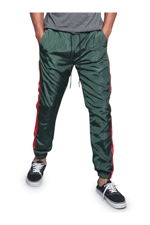 Men's Striped Athletic Jogging Windbreaker Track Pants TR573 - Green - 3X-Large