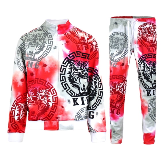 G-Style USA Men's Tiger King Tracksuit Set - Zipper Jacket and Sweatpants ST572 - Koi Fish - Large