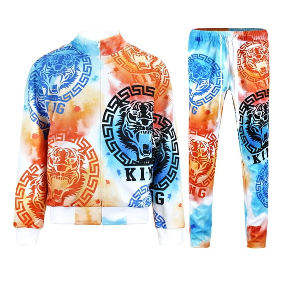 G-Style USA Men's Tiger King Tracksuit Set - Zipper Jacket and Sweatpants ST872 - Sunset - Large
