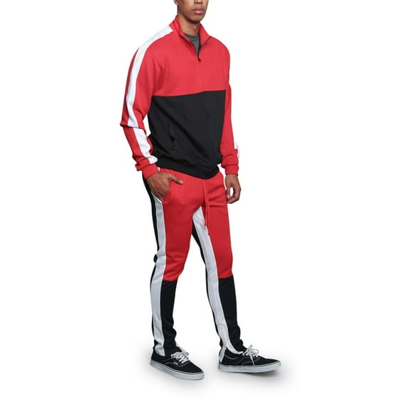 G-Style USA Men's Tri-Colored Track Suit Set ST5010-523 - Red - Large