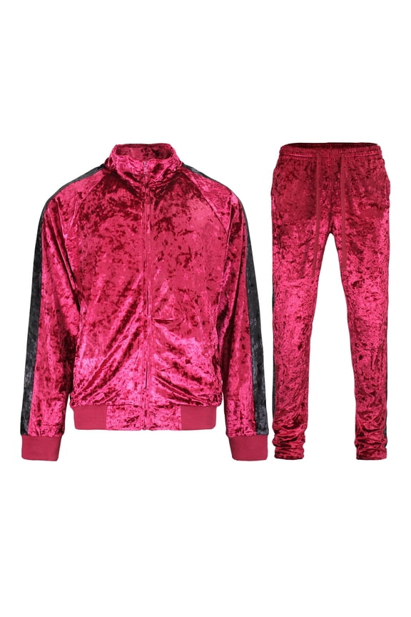 Men's Velvet Velour Tracksuit Set, Zipper Jacket and Sweatpants, Up to 5X