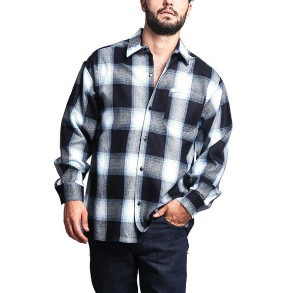 G-Style USA Men's Western Casual Plaid Long Sleeve Button Down Shirt Y2000 - Blue - Small