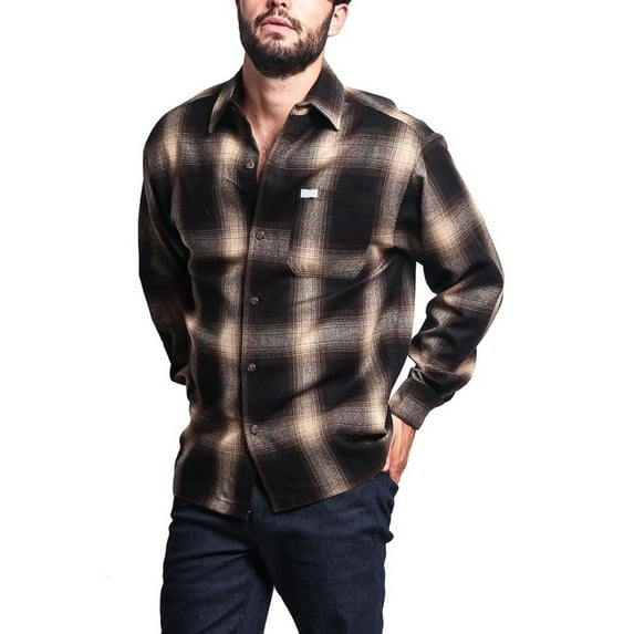 G-Style USA Men's Western Casual Plaid Long Sleeve Button Down Shirt Y2000 - Brown - Small