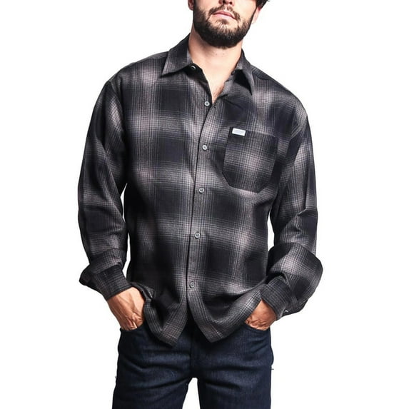 G-Style USA Men's Western Casual Plaid Long Sleeve Button Down Shirt Y2000 - Charcoal - 5X-Large