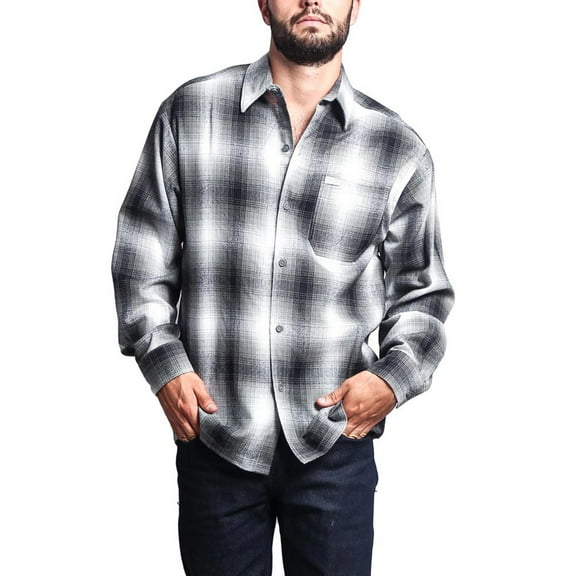 G-Style USA Men's Western Casual Plaid Long Sleeve Button Down Shirt Y2000 - Gray - Medium