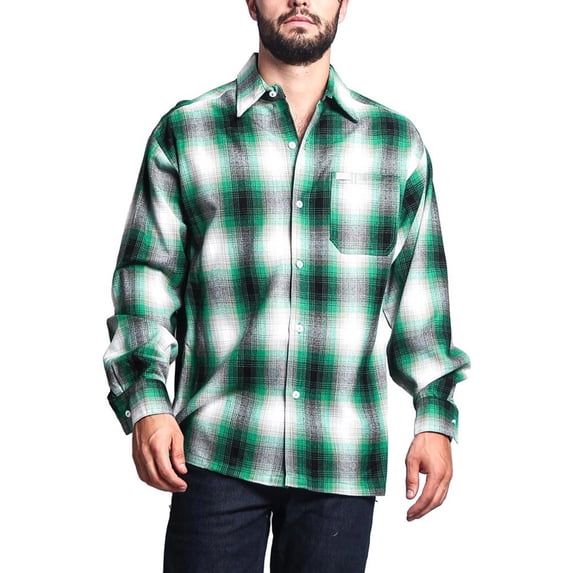 G-Style USA Men's Western Casual Plaid Long Sleeve Button Down Shirt Y2000 - Green - 4X-Large
