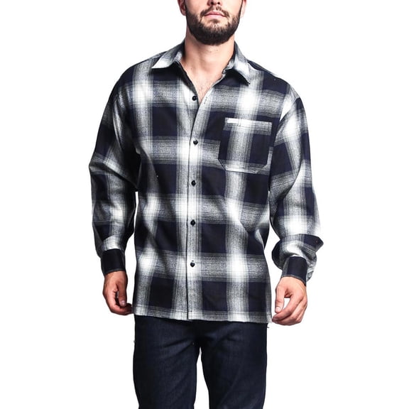 G-Style USA Men's Western Casual Plaid Long Sleeve Button Down Shirt Y2000 - Navy - 4X-Large
