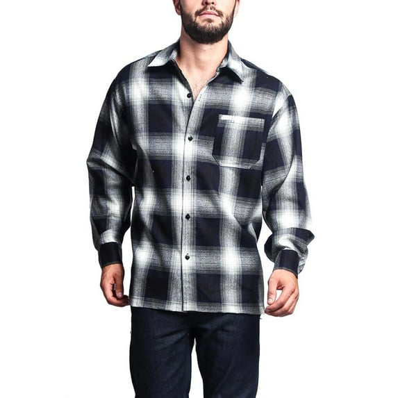 G-Style USA Men's Western Casual Plaid Long Sleeve Button Down Shirt Y2000 - Navy - 5X-Large