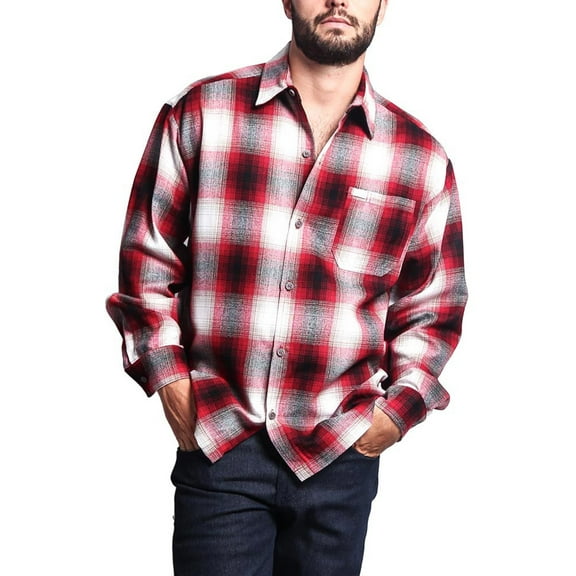 G-Style USA Men's Western Casual Plaid Long Sleeve Button Down Shirt Y2000 - Red - Small