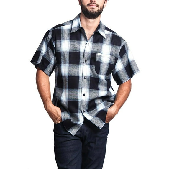 G-Style USA Men's Western Casual Plaid Short Sleeve Button Down Shirt Y2000S - Blue - 4X-Large