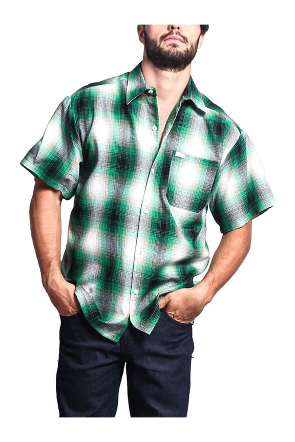 Men's Western Casual Plaid Short Sleeve Button Down Shirt Y2000S - Green - 4X-Large