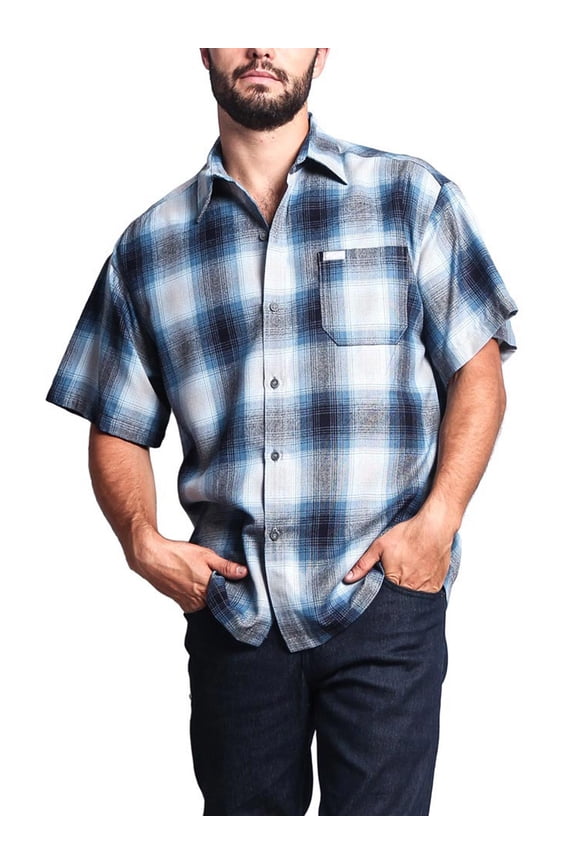 Men's Western Casual Plaid Short Sleeve Button Down Shirt Y2000S - Light Blue - Medium