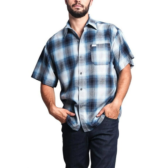 G-Style USA Men's Western Casual Plaid Short Sleeve Button Down Shirt Y2000S - Light Blue - Medium