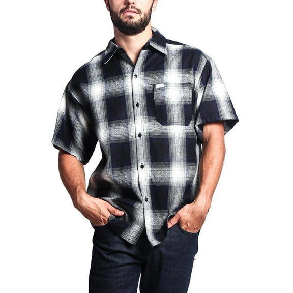 G-Style USA Men's Western Casual Plaid Short Sleeve Button Down Shirt Y2000S - Navy - Medium