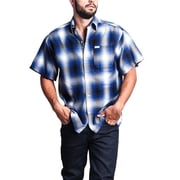 G-Style USA Mens Western Casual Plaid Short Sleeve Button Down Shirt Y2000S - Royal Blue - Small