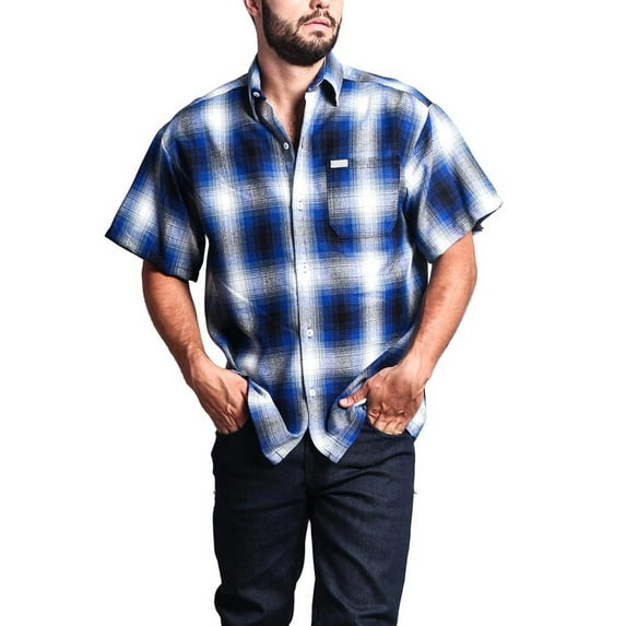 G-Style USA Men's Western Casual Plaid Short Sleeve Button Down Shirt Y2000S - Royal Blue - Small