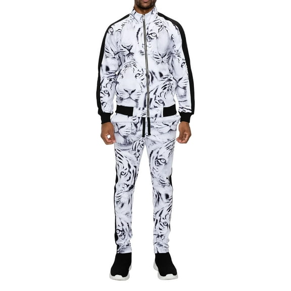 G-Style USA Men's White Tiger Track Suits ST880 - White - 4X-Large
