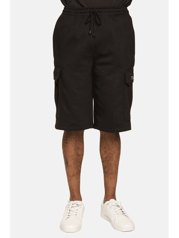 Mens Active Comfy Workout Gym Elastic Drawstring Fleece Cargo Sweat Shorts (M-7XL) 2X Black
