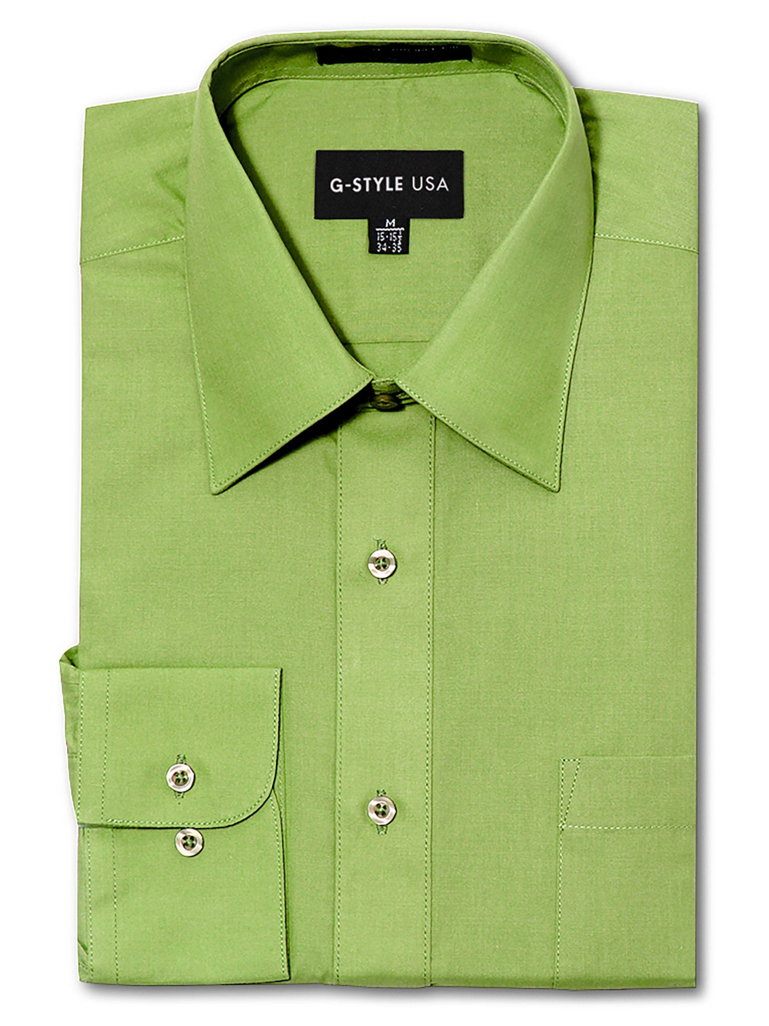 G Style USA Mens Regular Fit Long Sleeve Solid Color Dress Shirts APPLE GREEN Medium 30 31