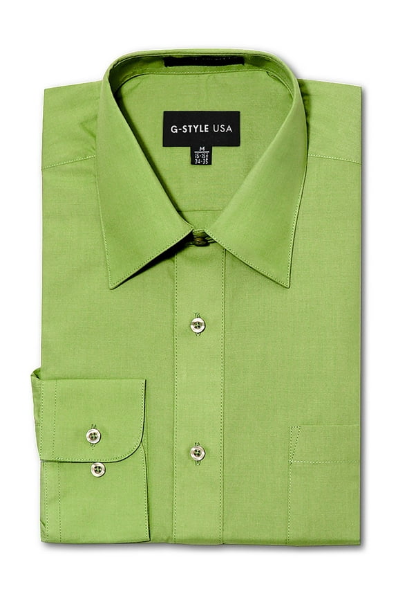 Men's Regular Fit Long Sleeve Solid Color Dress Shirts - Apple Green - Medium - 15-15.5 - 32-33