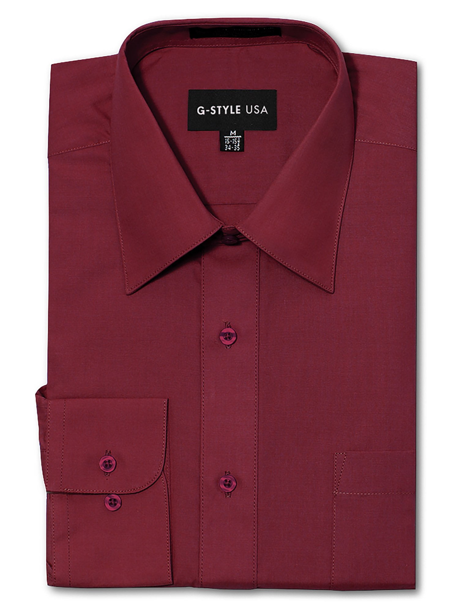 G-Style USA Mens Regular Fit Long Sleeve Solid Color Dress Shirts -  BURGUNDY - Small - 30-31