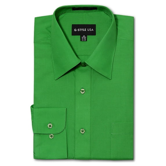 G-Style USA Men's Regular Fit Long Sleeve Solid Color Dress Shirts - Green - Medium - 15-15.5 - 34-35