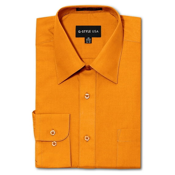 G-Style USA Men's Regular Fit Long Sleeve Solid Color Dress Shirts - Orange - Large - 16-16.5 - 36-37